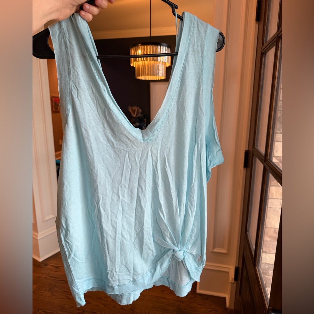 Free People Movement Tank Top Light Blue Knot Front Oversized Relaxed Fit Medium - Picture 7 of 7